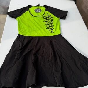 Sourpuss Kids Neon Green and Black Bat Dress